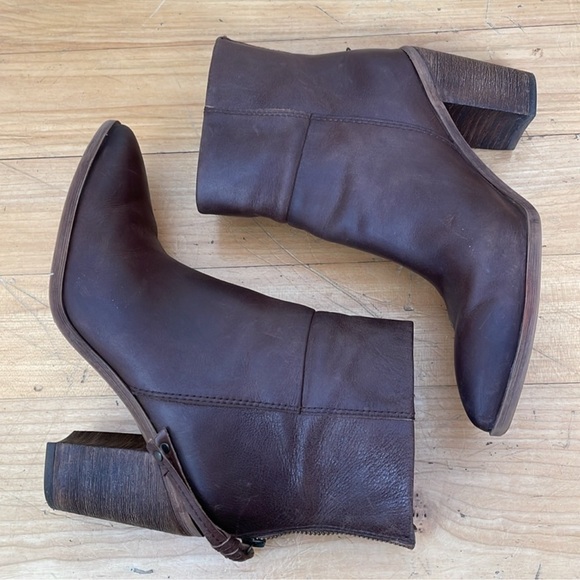Franco Sarto Brown Leather Western Chunky Heel Ankle Boots - Picture 7 of 14